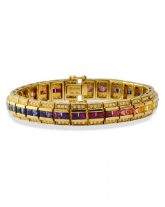 Rainbow color sapphire and diamond bracelet