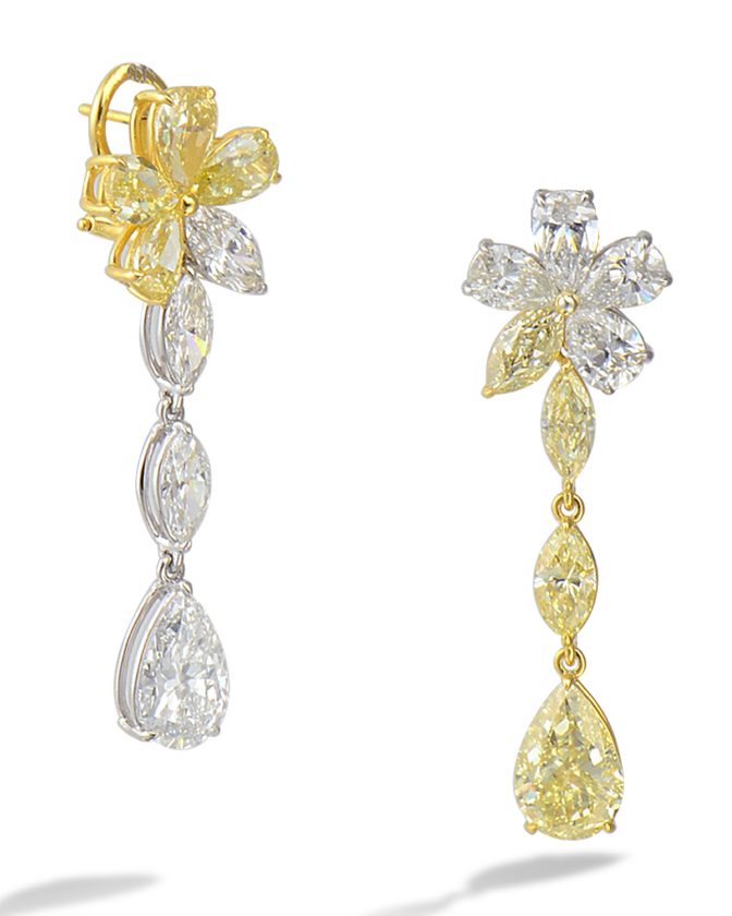 EDFKK04122 Fancy yellow and white diamond earrings