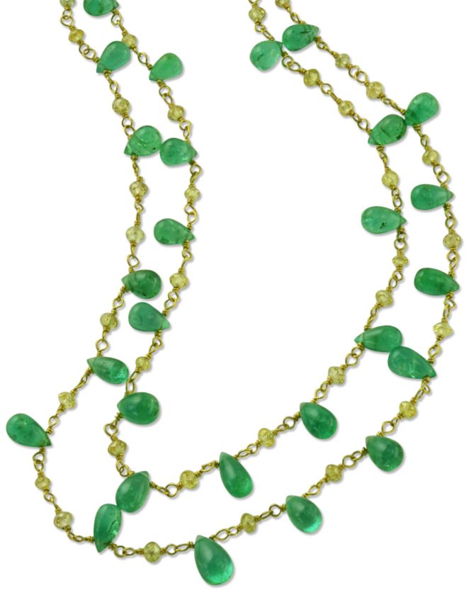 NCOST03846closeup Emerald briolette necklace