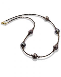 Tahitian pearl and brown diamond bead necklace.