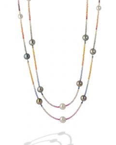 Pearls and multi color sapphire necklace