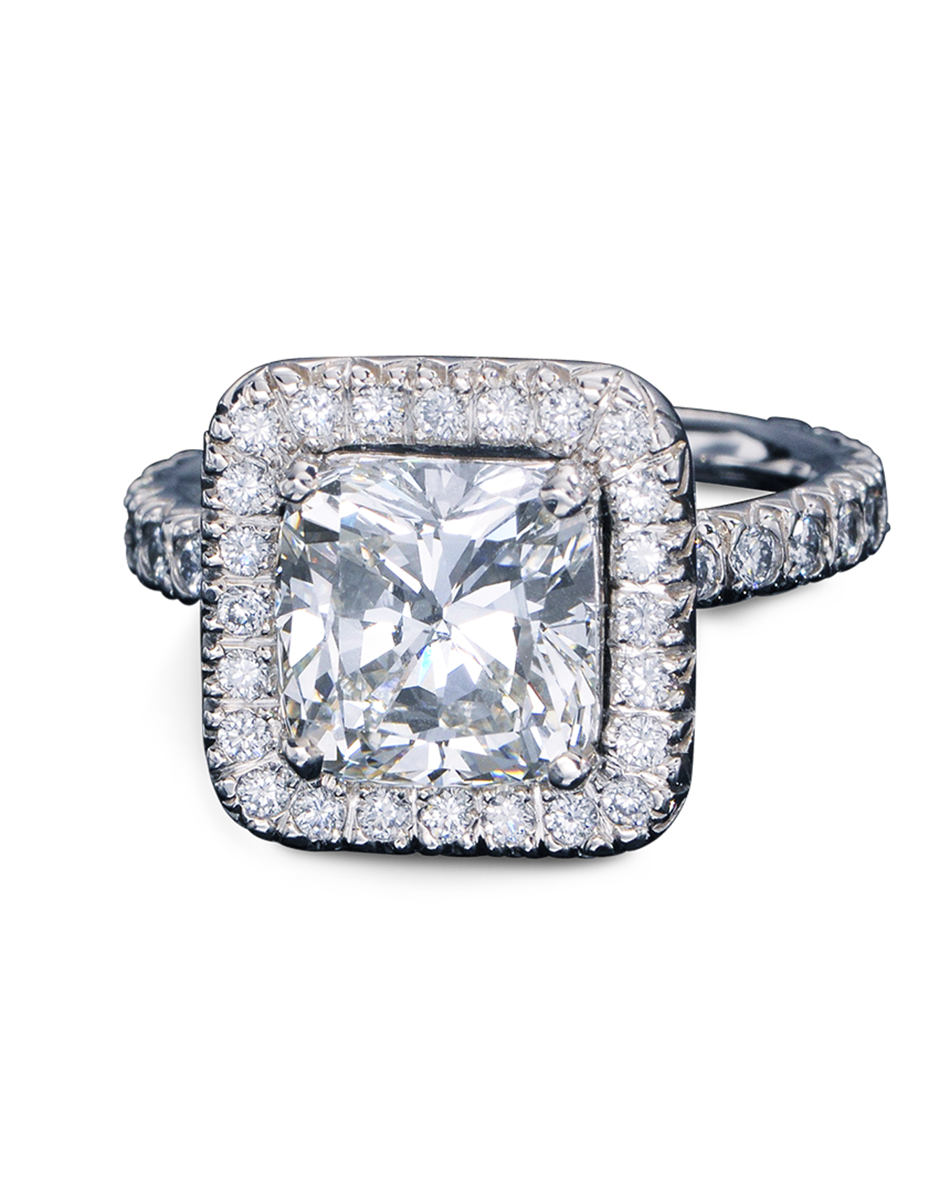 White Gold Cushion Cut Diamond Halo Engagement Ring ...