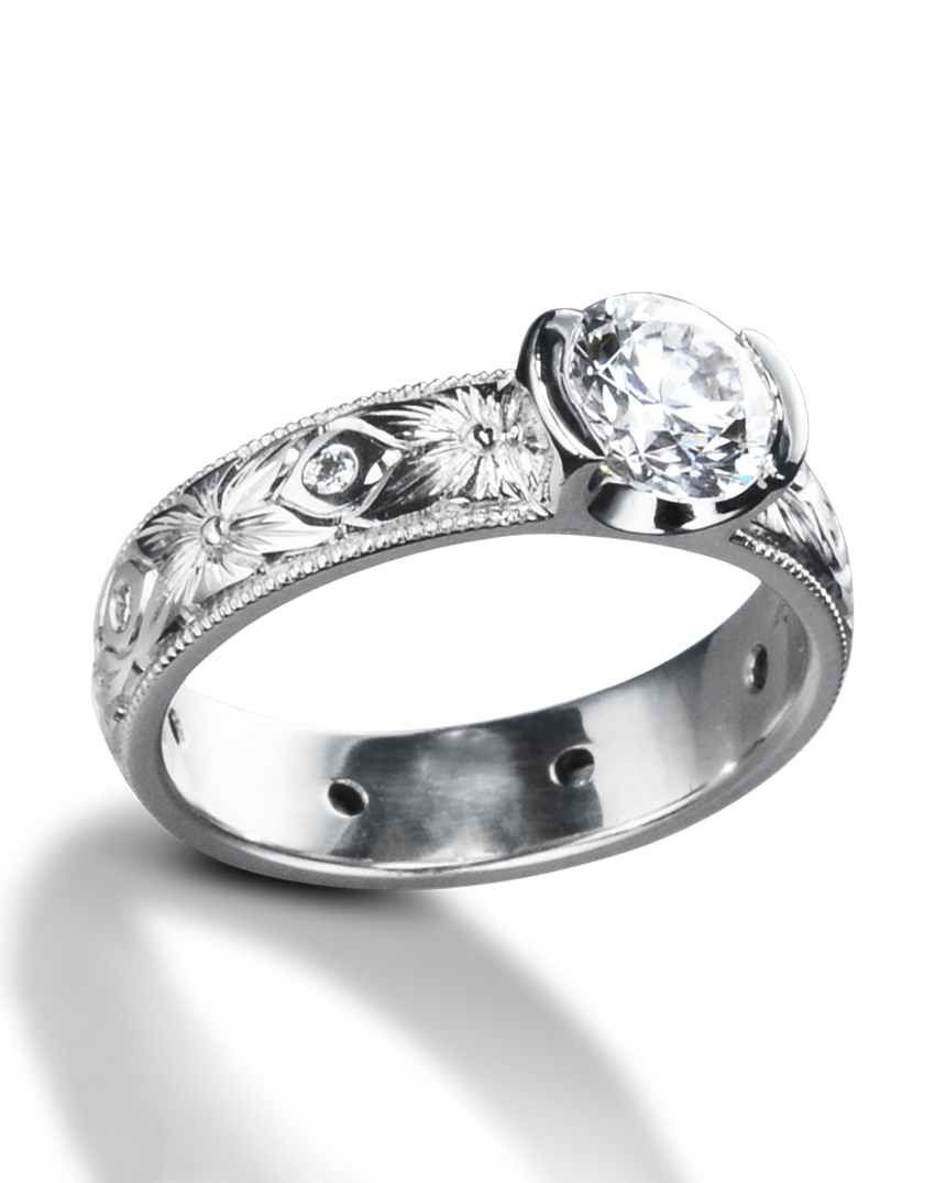 Hand Engraved Vintage Inspired Platinum Engagement Ring Turgeon Raine