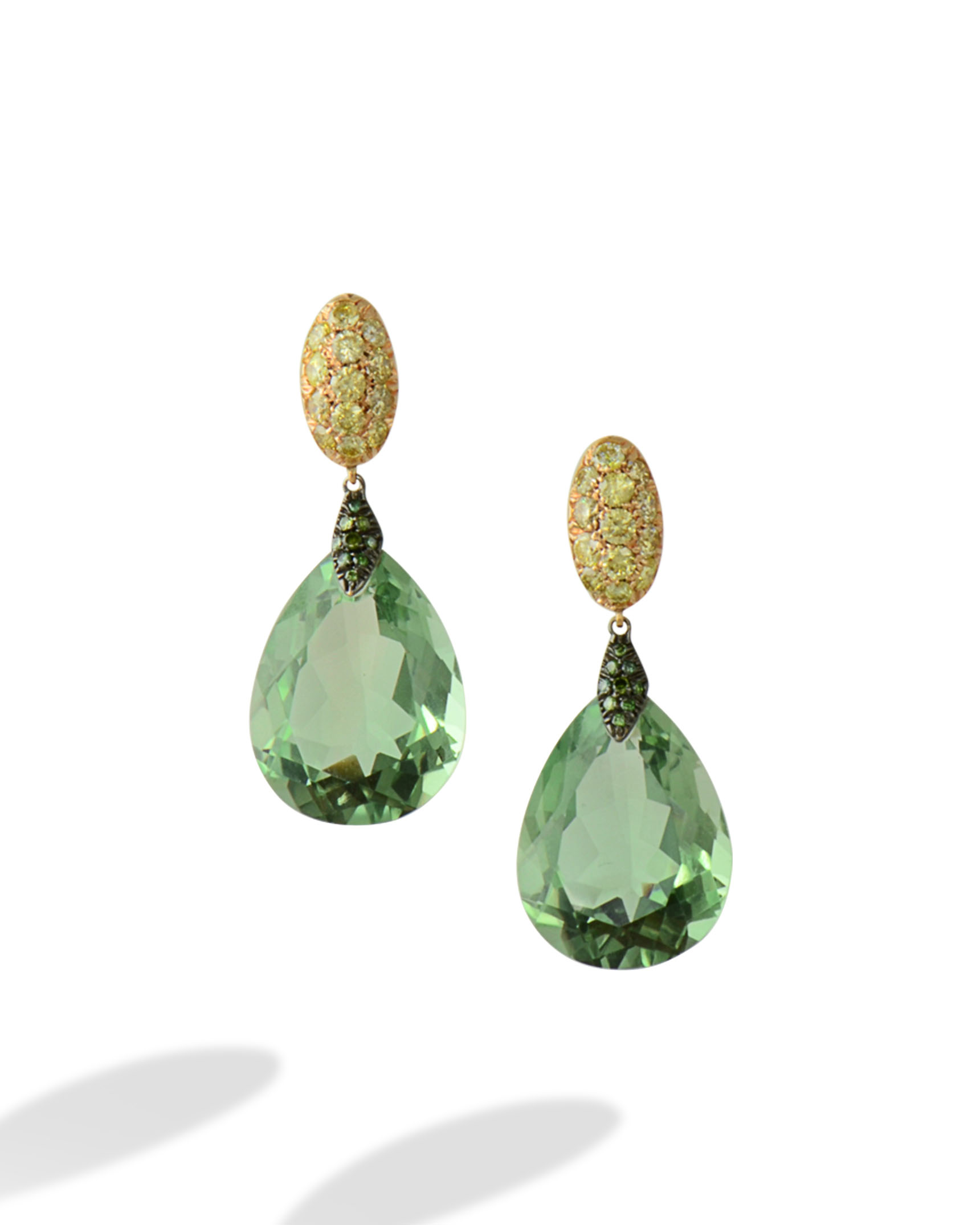 Colored Diamonds And Prasiolite Earrings Turgeon Raine Colored Diamonds And Prasiolite Earrings