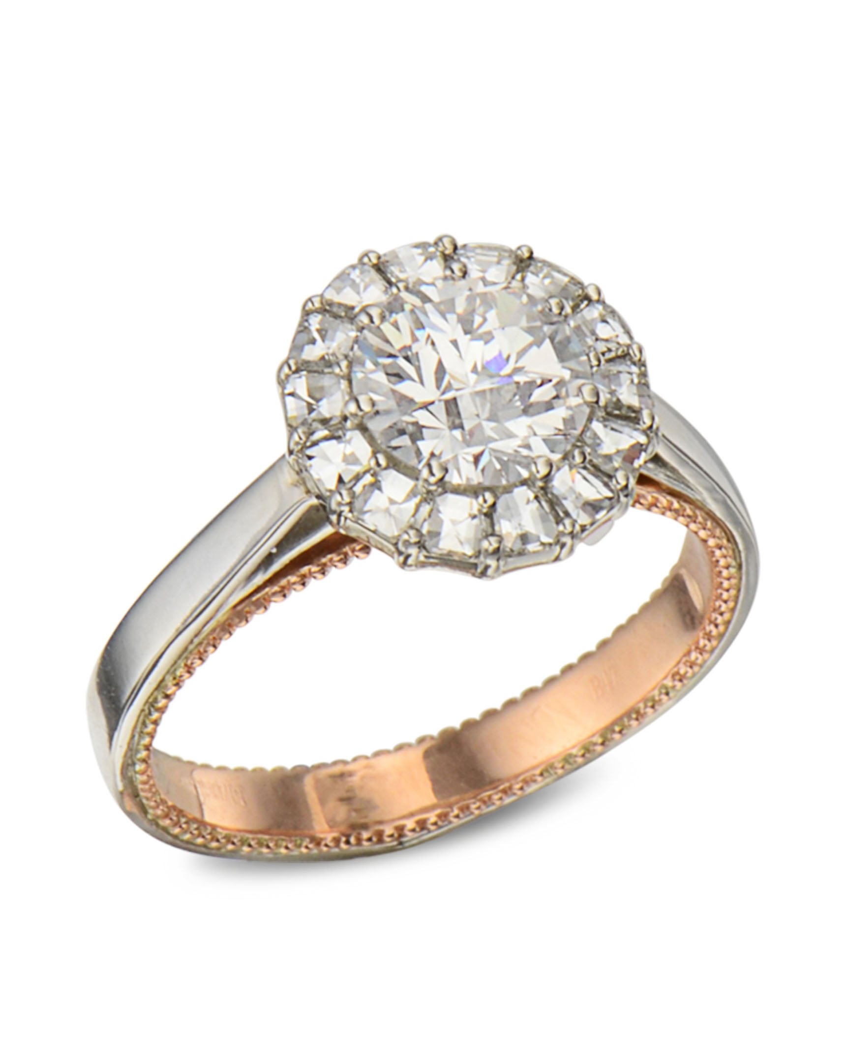 Platinum and Rose  Gold  Diamond Halo  Engagement  Ring  