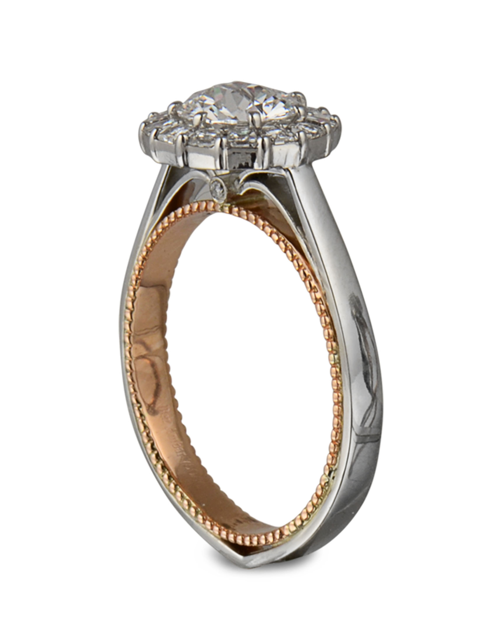  Platinum  and Rose  Gold  Diamond Halo Engagement  Ring  