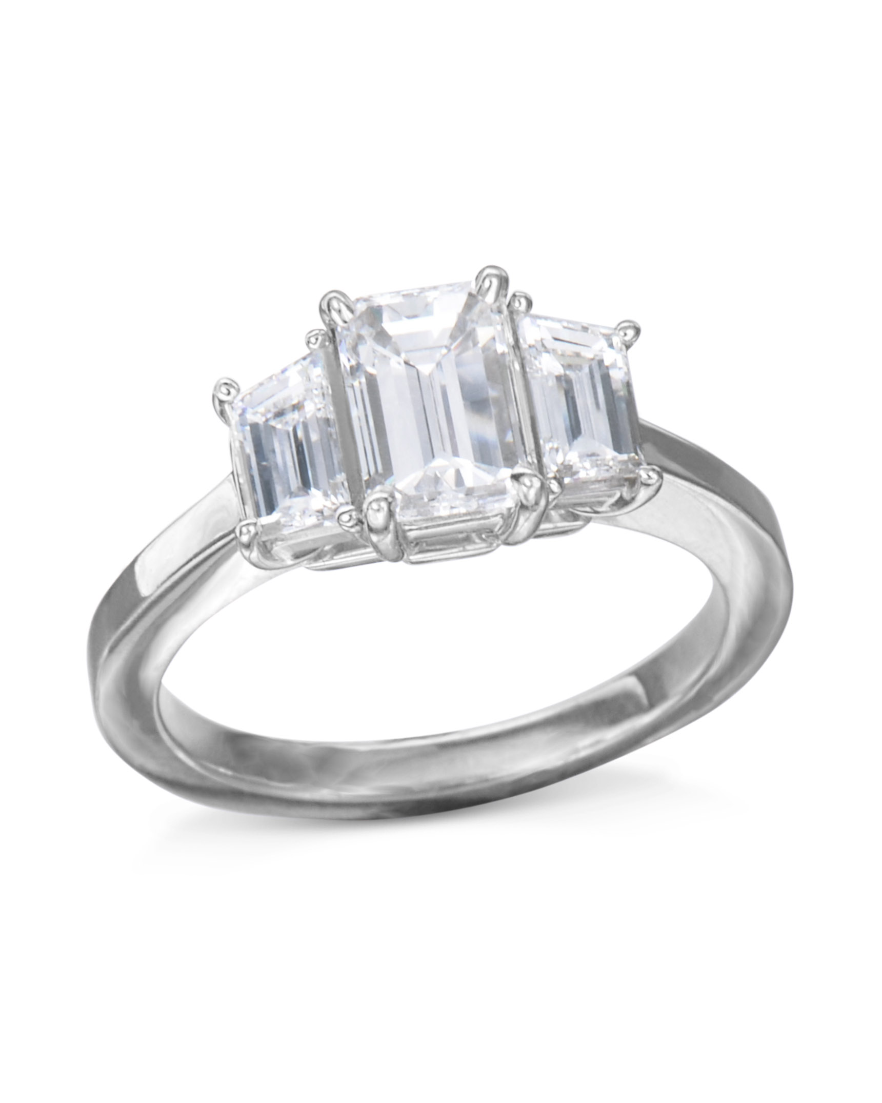 three stone emerald cut engagement rings